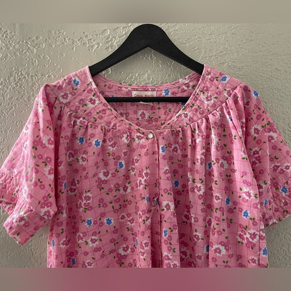 VINTAGE Pink Floral Midi Dress - Comfortable Everyday Style House Dress - Picture 2 of 8